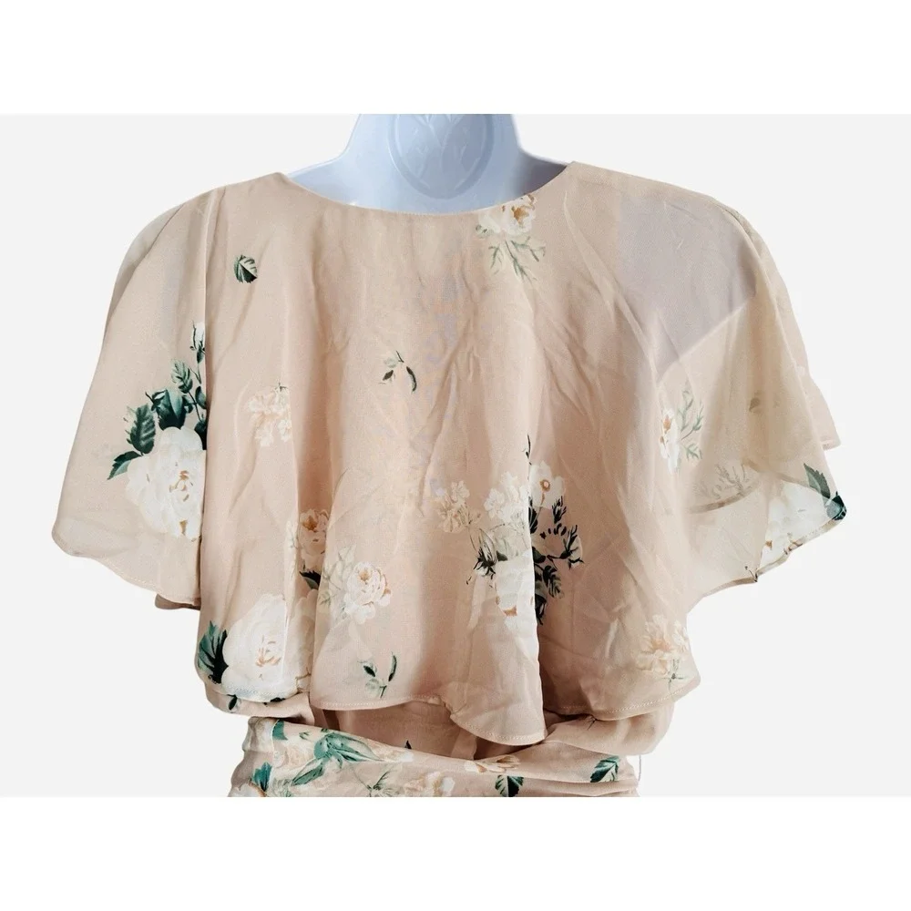 Show Me Your MuMu Maxi Dress M AUDREY Blush Floral‎ Ruffle Wrap Front Chiffon
